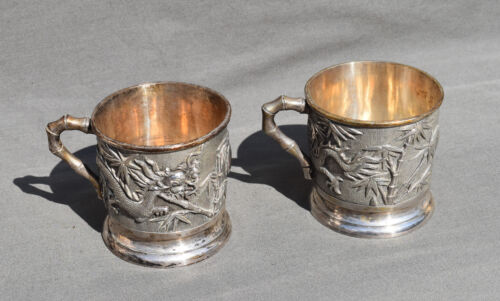 Superb Chinese Export Silver Set Two CUP  Dragon 19th/early XX