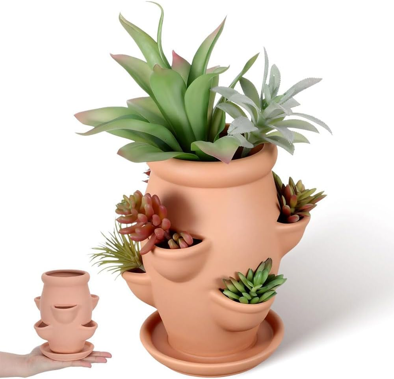 Strawberry Tower Pot Planter, Multi Pocket Succulent Flower Pots with Tray, Terr