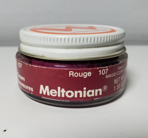 Vintage Meltonian Red Rouge 107 boot shoe cream polish 1.60 oz glass jar USA MCM