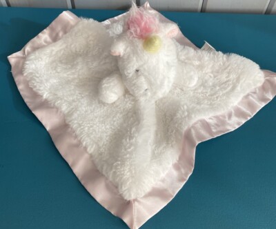 Cloud Island White Unicorn Baby Security Blanket Pink Satin Trim Small Lovey