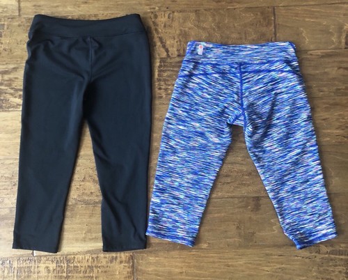 Lot Of 2 Girls Cropped Leggings Zella Girl BCG Black Blue 8/10 10/12