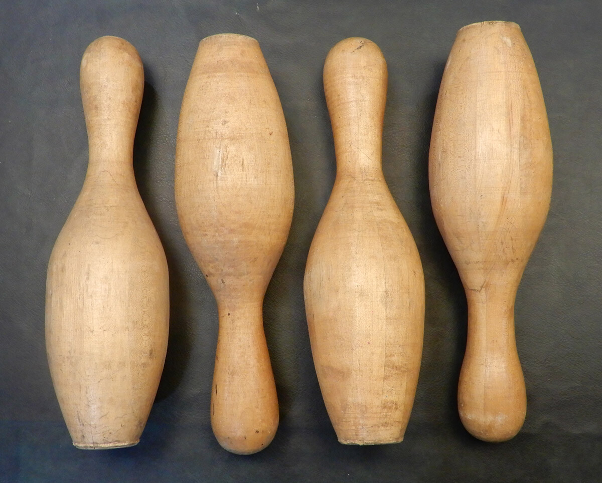 4 Vintage Wood Bowling Pins Natural Wood Mid Century Coffee Table Legs 15 Inch