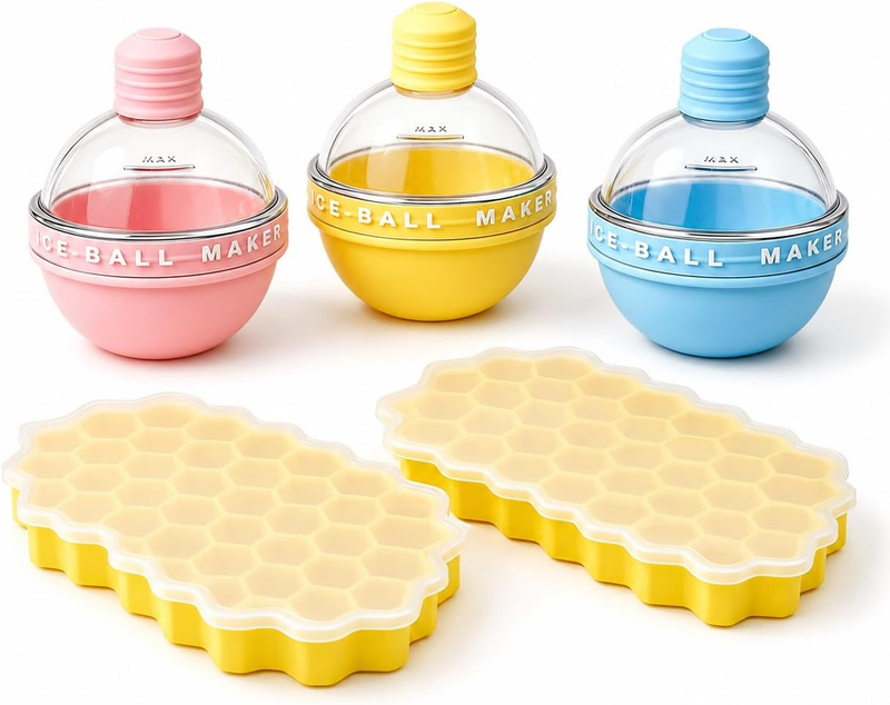 Silicone Ice Cube Mould with Lid, 37-Compartment Honeycomb Tray and round Light