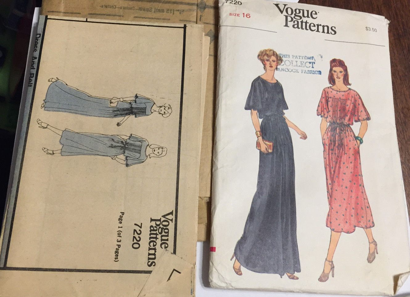Vogue 7220 Misses DRESS & Belt Loose Fit Flared Sleeves Size 16 Sew Pattern VTG