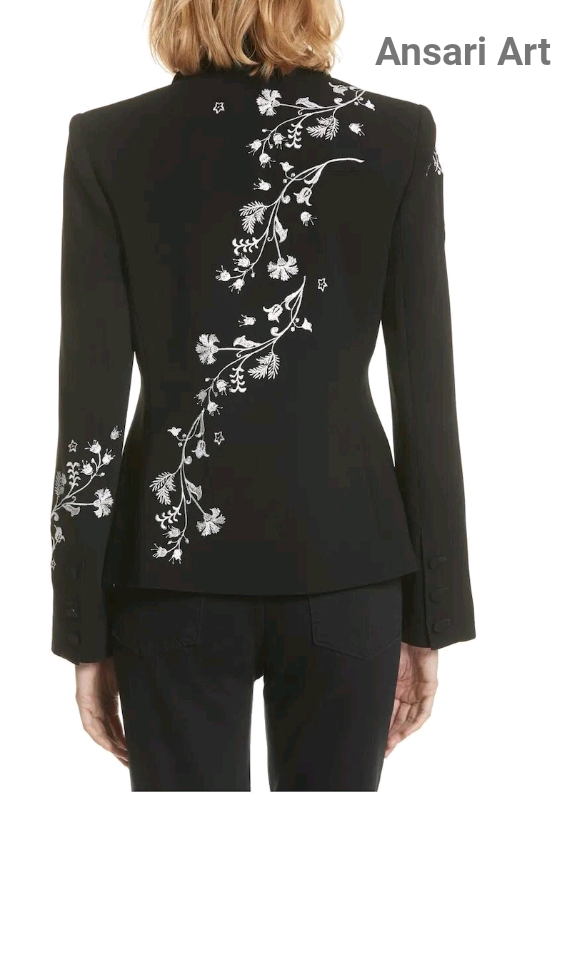 Pre-owned Art Women Floral Embroidered Blazer Personalized Black Cotton Jacket Westen Py