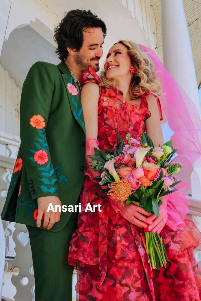 Pre-owned Art Men's 2pc Country Western Suit Black Premium Cotton Flora$fauna Embroidered Suit In Green
