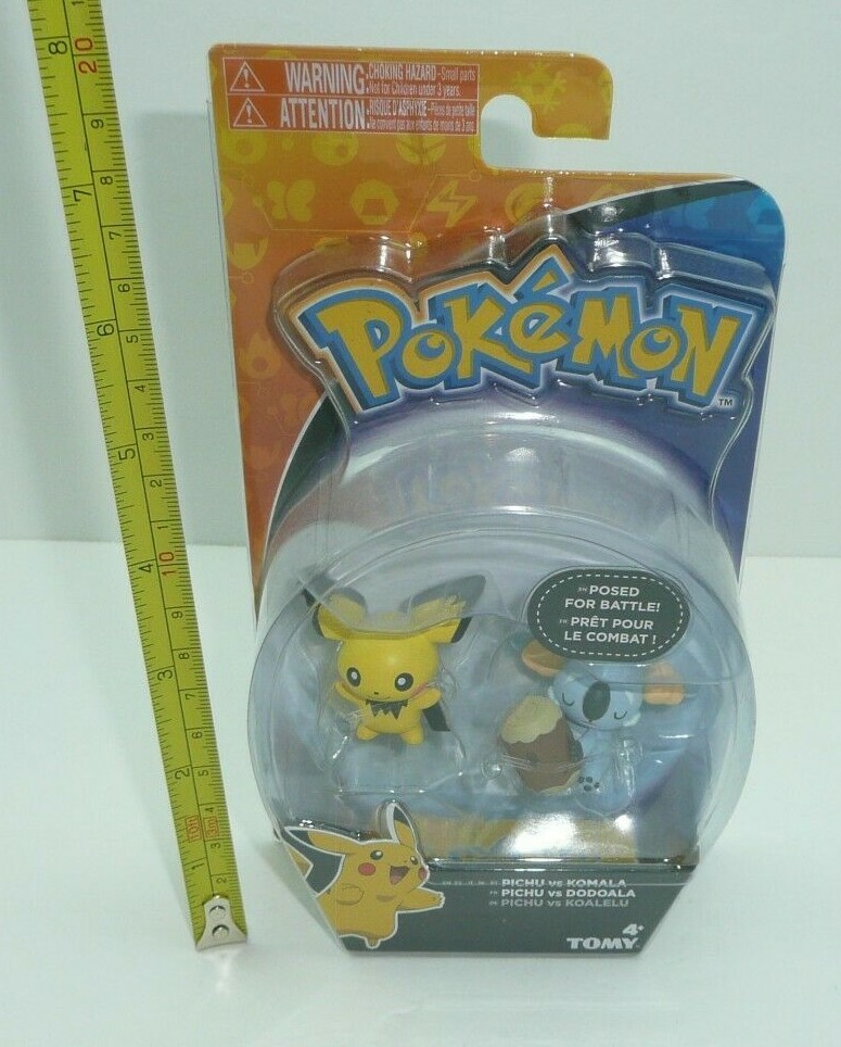 Pichu Vs. Komala Pokemon Action Figures Set by Tomy Posed for Battle Koala Bear