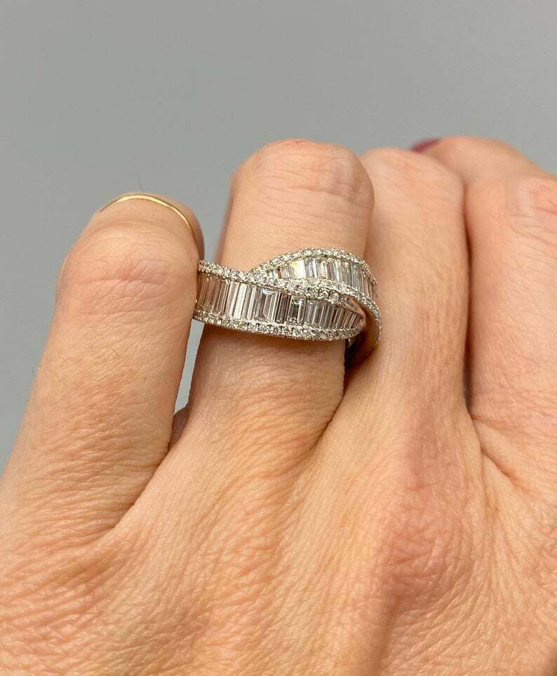 Pre-owned Natsoul Bypass Engagement Wedding Baguette & Round 2.4ct Diamond Sterling Silver Ring In White