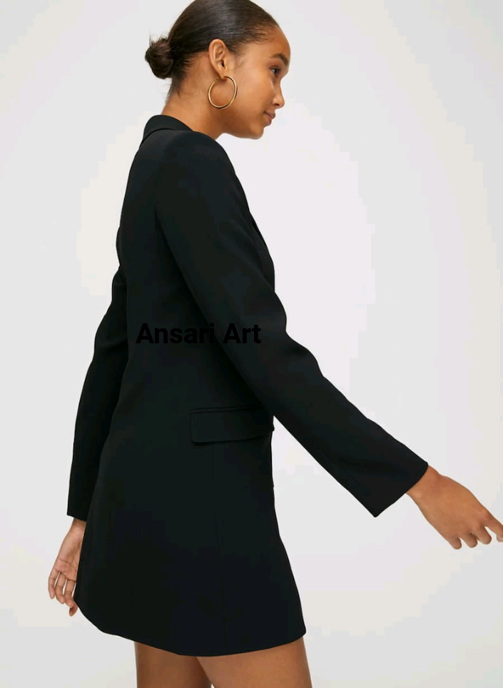 Pre-owned Art Women Black Tuxedo Blazer Dress Personalized Double Breasted Cotton Designer