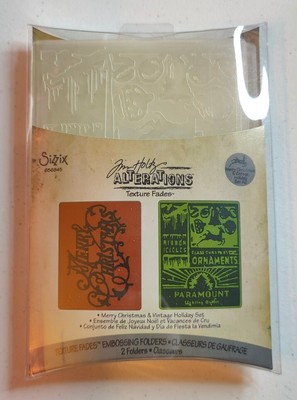 Sizzix Tim Holtz Merry Christmas Vintage Holiday Set Embossing Folders 656945 DC