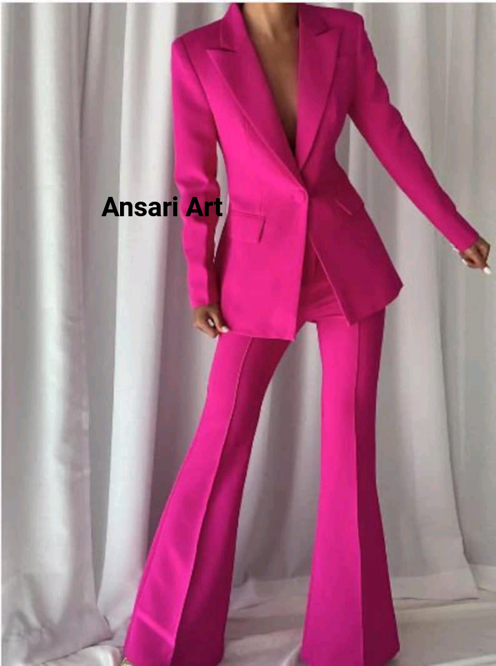 Pre-owned Art Women 2pc Piece Fuchsia Suit Custom Made Single Breasted Designer Coat/pant In Pink