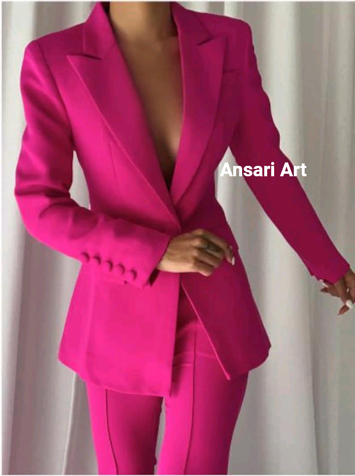 Pre-owned Art Women 2pc Piece Fuchsia Suit Custom Made Single Breasted Designer Coat/pant In Pink