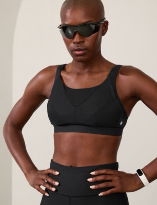 Athleta 34DD Invincible Bra, Black Compression Sports Bra Running Workout NWT