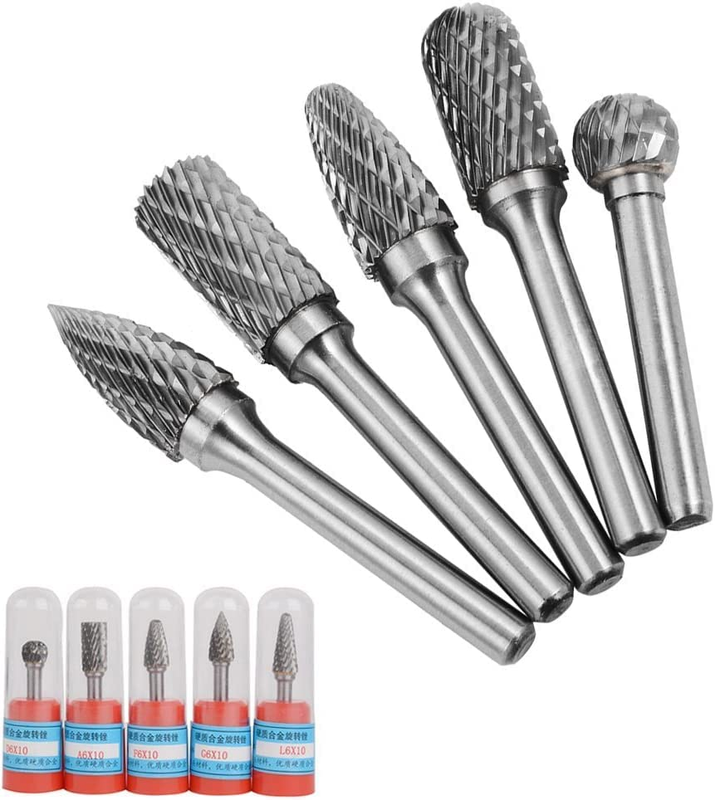 5Pcs Carbide Rotary Burr Set 1/4" Shank 10Mm for Wood Metal DIY