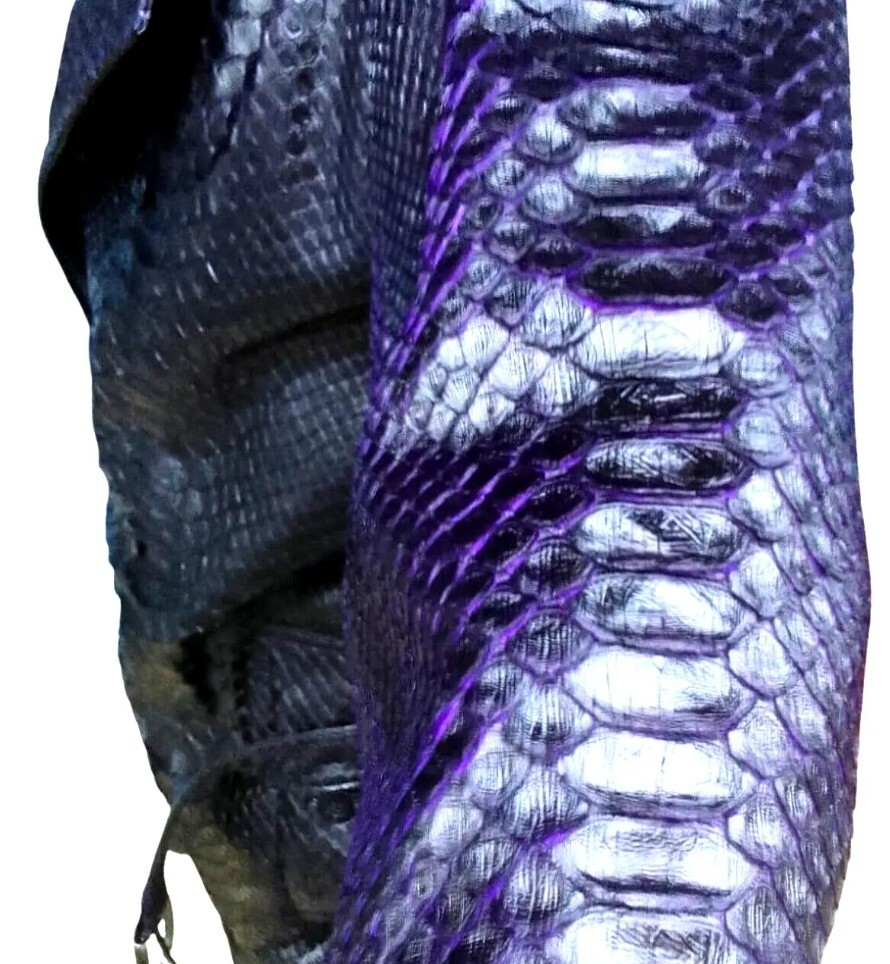Pre-owned Handmade Man's Real Python Snake Skins Genuine Snake ? Hides Long Trench Coat All Sizes In Black