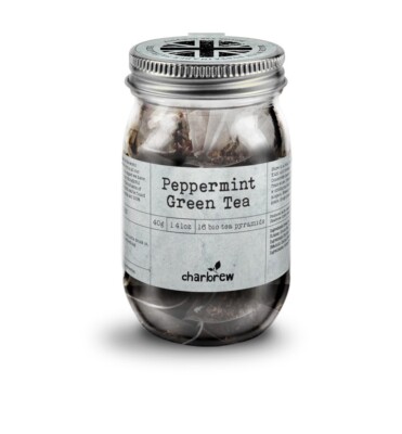 Peppermint biodegradable 16 tea pyramids in re-usable mason jar