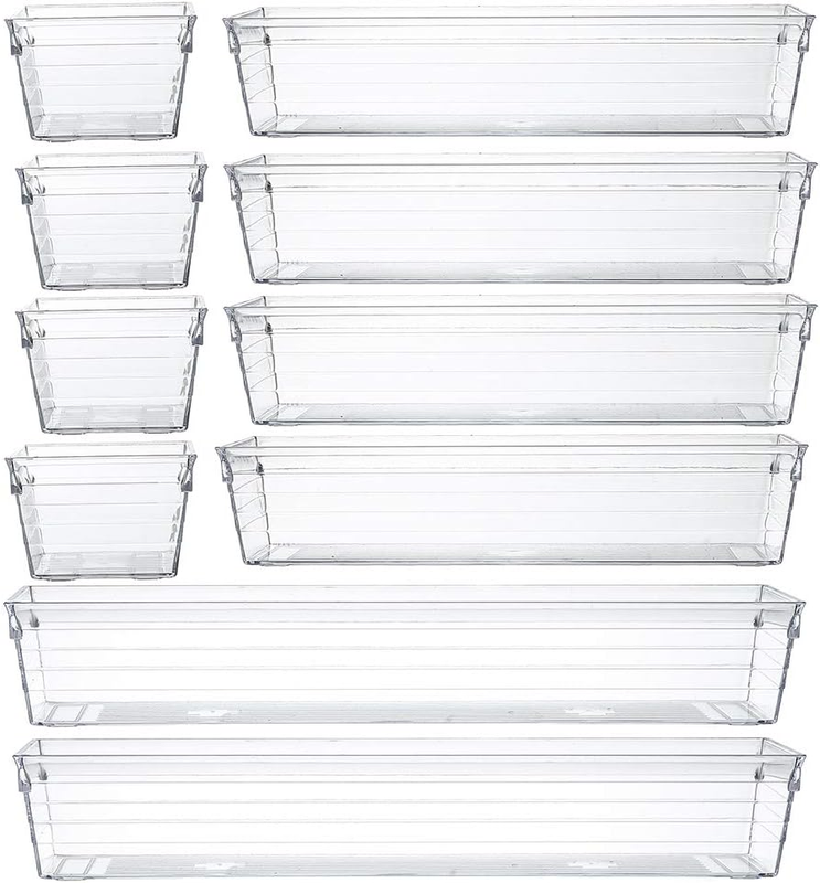 Clear Plastic Drawer Organizer Tray for Vanity Cabinet (Set of 10),Storage Tray 