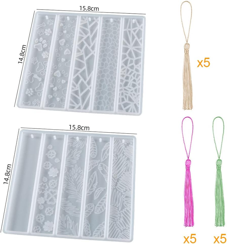 2 Pcs DIY Bookmark Resin Mold with 10 Different Design, Rectangle Silicone Bookm