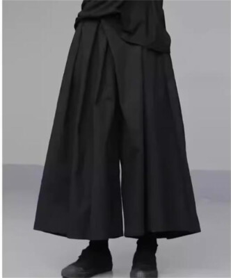 Japanese style women street style skirtpants loose casual pleated wide leg pants