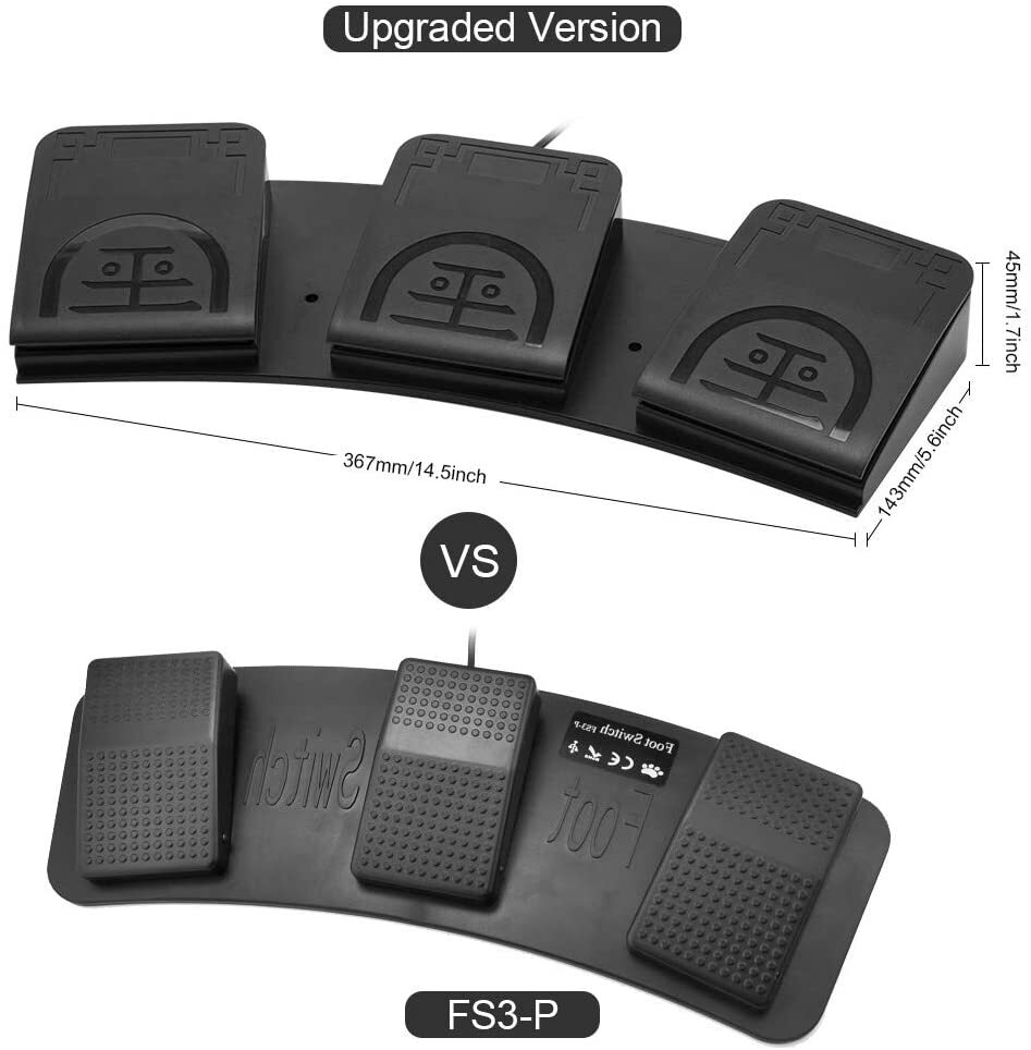 Upgraded USB Triple Foot Pedal Optical Switch Control PC Mouse Game Action HID