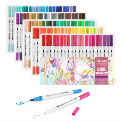 100 Colors Dual Tips Brush Drawing Pens Watercolor Art Markers Set for Coloring
