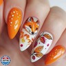 24Pcs Almond Press on Nails Maple Leaves Fake Nails Fall Cute False Nail with Fox Designs Full Cover Glossy Stick on Nail Autumn Glue on Nails for Women Manicure Kit