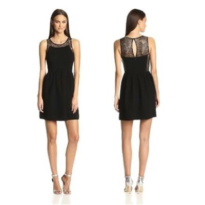 NEW Jill Stuart Sleeveless Sequined Lace Illusion Mini Cocktail Dress Black 0 XS