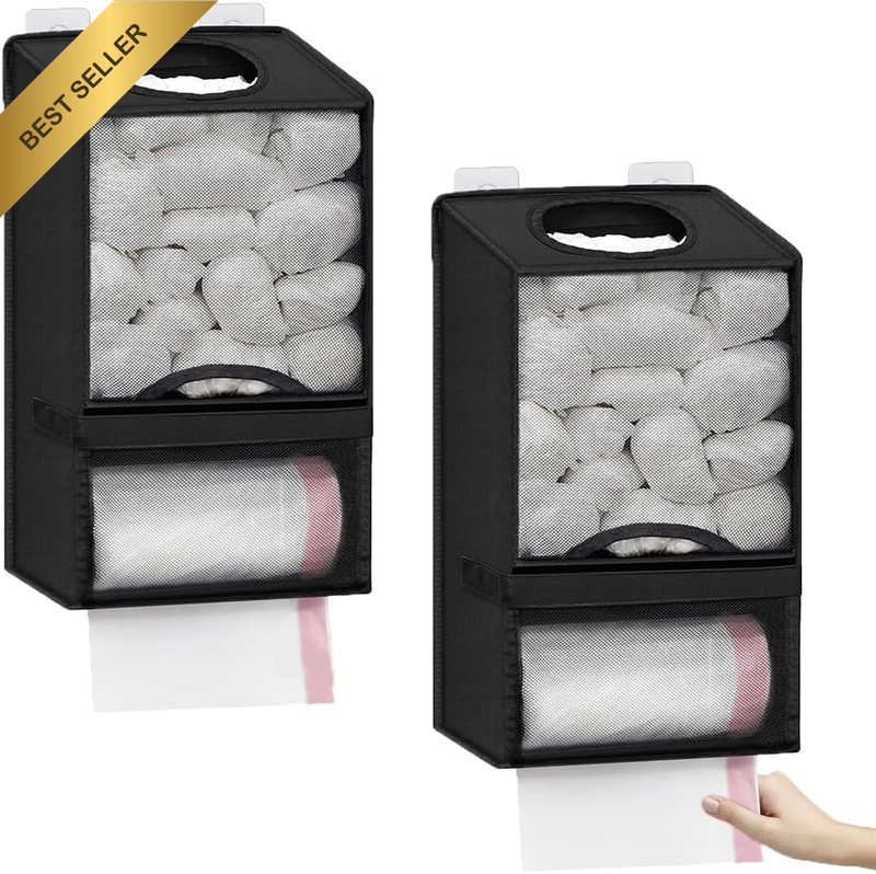 2 Pack Plastic Bag Holder, Pull-Out Household Storage Box, with Matching Adhesiv