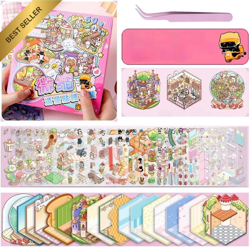 20 Sets 3D Stickers Scene Pink 4.0 Box,Diy Miniature House Sticker with Tweezers