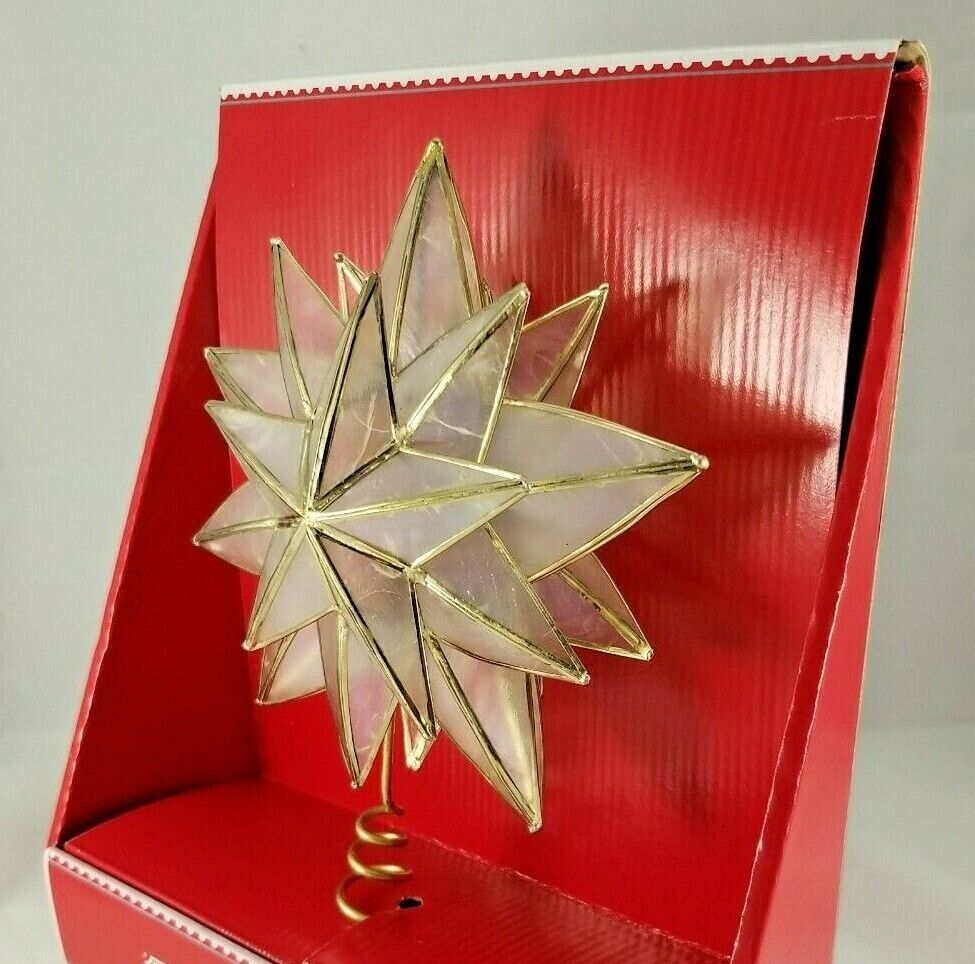 Capiz Shell Gold Star Christmas Tree Topper 10.5" Holiday Decoration Nativity