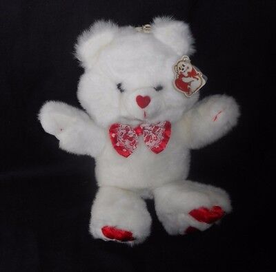 13" VINTAGE CUDDLE WIT TEDDY BEAR WHITE & RED HEARTS STUFFED ANIMAL PLUSH TOY