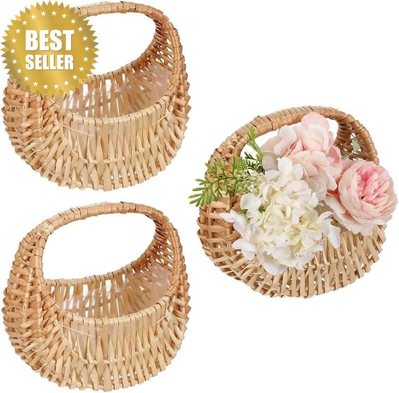 3 Pack Rattan Wicker Basket, Half Moon Straw Bin, Small Wicker Bin, Wedding Flow