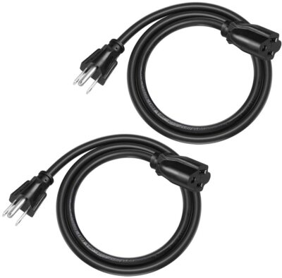 DEWENWILS 2 Pack 3 ft Extension Cord Power Cable 3 Prong Grounded Outlets Plugs 