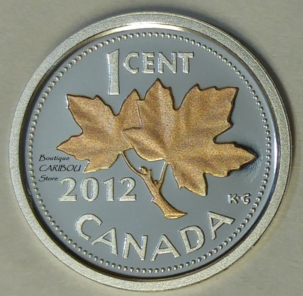 2012 Canada Silver Proof 1 Cent Gold Plated Coin Original Mint Packaging