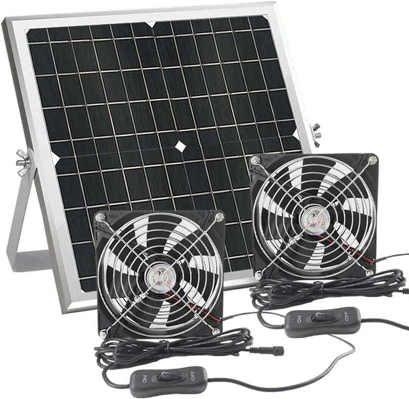 Bairnqner 20W Solar Powered Fan for Chicken Coop Dog House outside Shed Green...