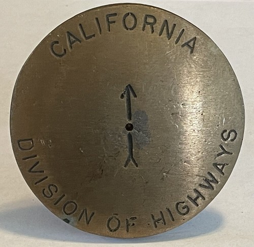Vintage California Division of Highways Brass Survey Marker, 3 1/2”
