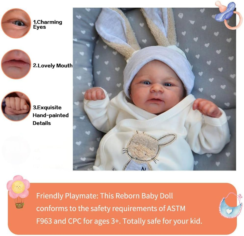 Baby Dolls 17 Inch Realistic Baby Doll Newborn Baby Doll Silicone Reborn Dolls B