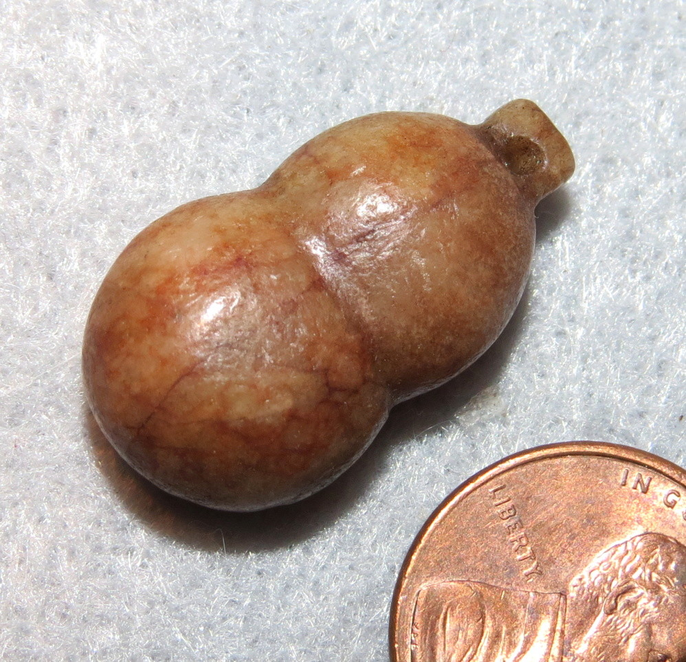 Antique Jade Bead Carved Pendant Calabash Gourd Vintage Fengshui 15X26mm