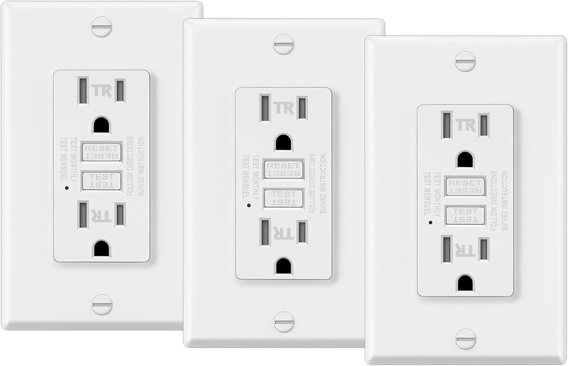 3 Pack GFCI Outlets 15 Amp, Tamper Resistant (TR), Decor GFI Receptacles with LE