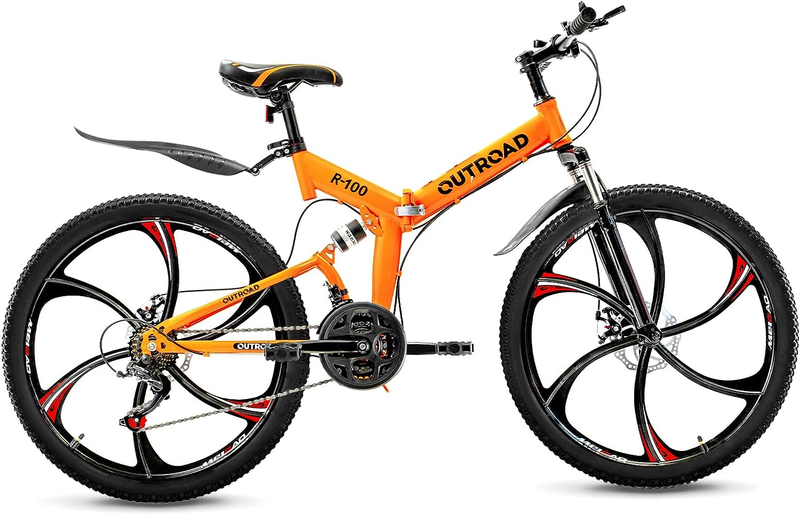 26 Inch Folding Mountain Bike, 21 Speed Full Suspension High-Carbon Ste