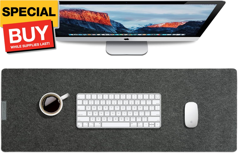 Felt Desk Pad, 35.5'' X 12'' Desk Mouse Pad, Non Slip Desk Mat for Desktop, Keyb