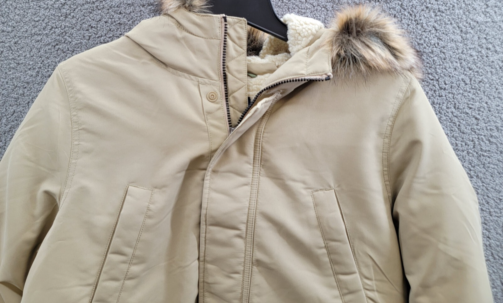Polo Ralph Lauren Artificial-fur-Trim Down Parka Jacket Boys XL 18-20 Khaki Snap - Picture 3 of 18