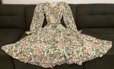 Buffalo David Bitton Very Flowy Floral Print Long Sleeve Wrap Midi Dress Sz M/L