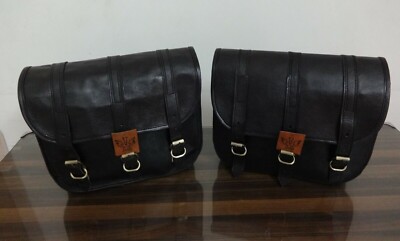JMB   Saddlebags Motorcycle Black Leather 2 Side Pouch Saddle Panniers Bag