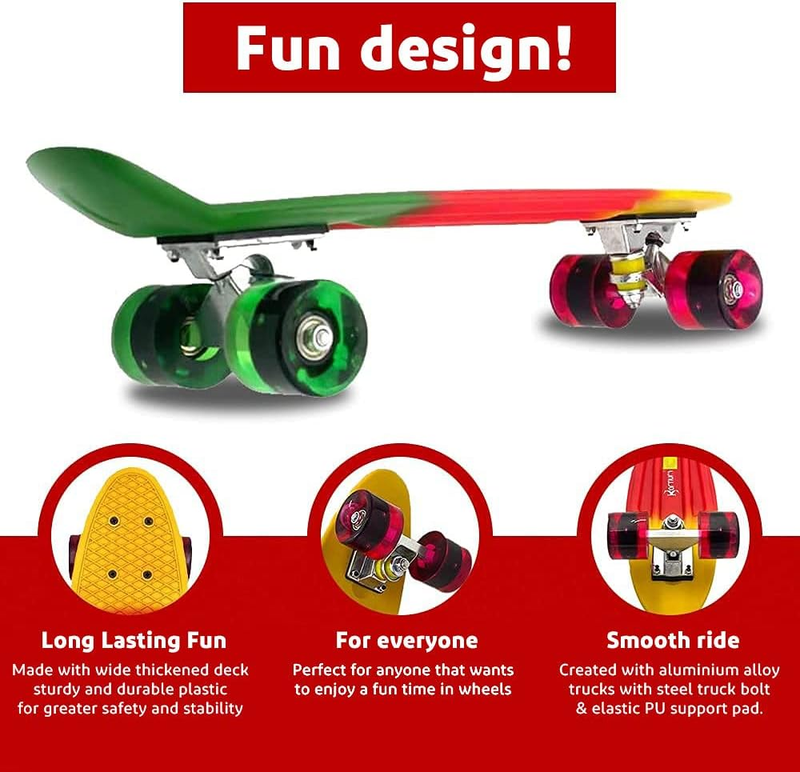 Skateboards Complete 22 Inch, Plastic Mini Cruiser Retro Skateboard for Kids Boy