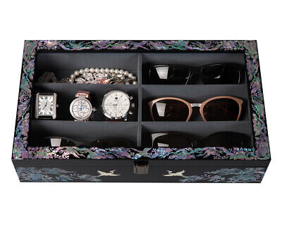 Mother of Pearl Sunglasses Box Eyeglasses Display Wood Storage Organizer Case