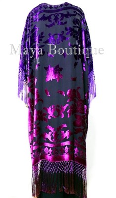 Pre-owned Maya Matazaro Violet Fuchsia Kimono Caftan Fringe Jacket Silk Burnout Velvet Hand Dyed Maya In Violet Fuchsia Ombree