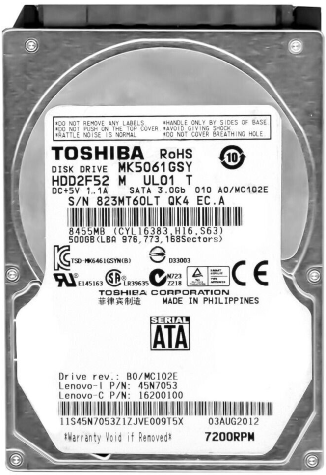 Hard Drive Toshiba MK5061GSY 500GB SATA II 7200 RPM 16MB