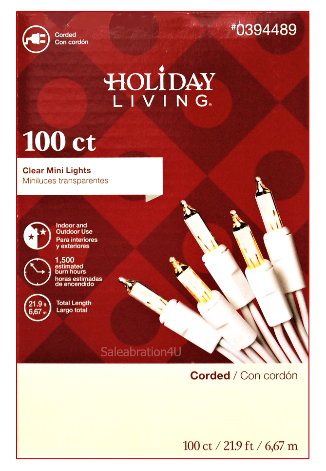 WEDDINGS OR YEAR-ROUND HOLIDAY LIVING 100-COUNT CLEAR MINI LIGHTS w/WHITE WIRE