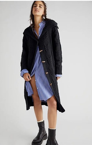 

Free People Cappuccino Cardi Maxi Вязаный вязаный ребристый подол, черный , НОВИНКА